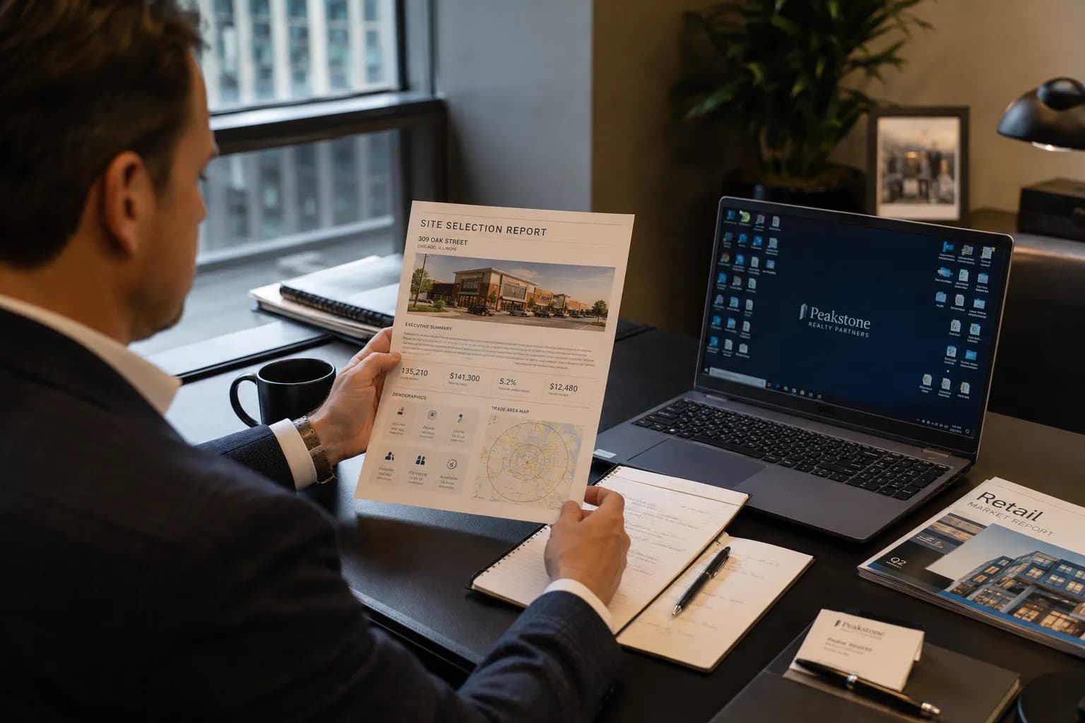 AI site selection workflow comparing demographics competitors and location scores