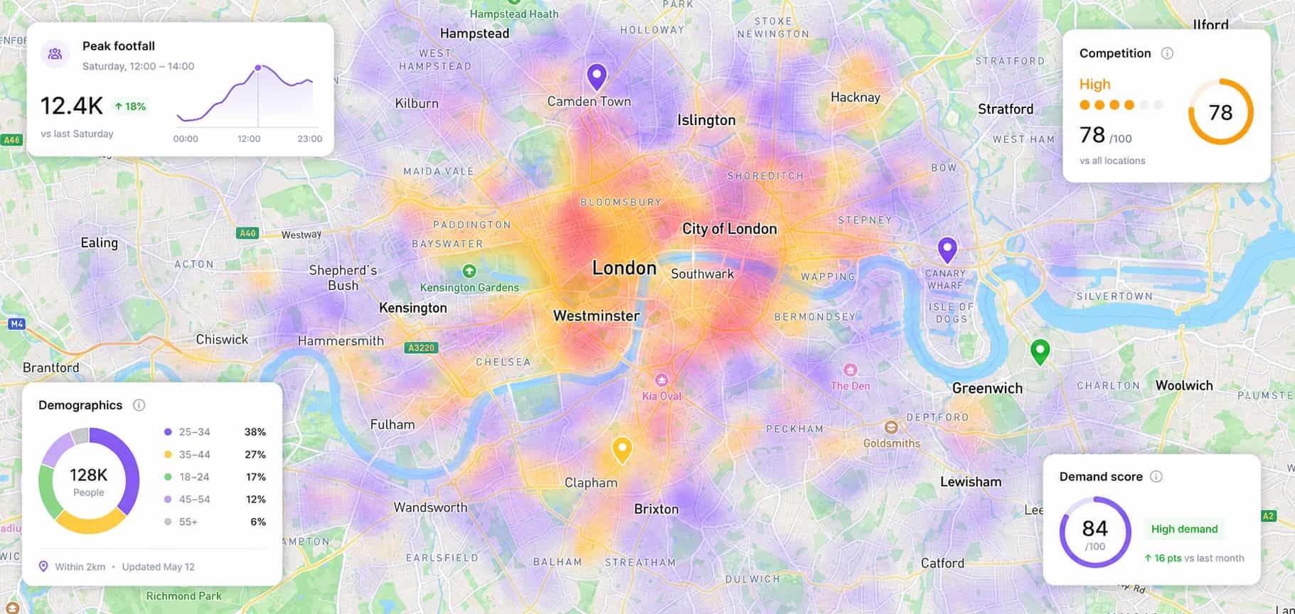 London map with heatmaps and location analytics